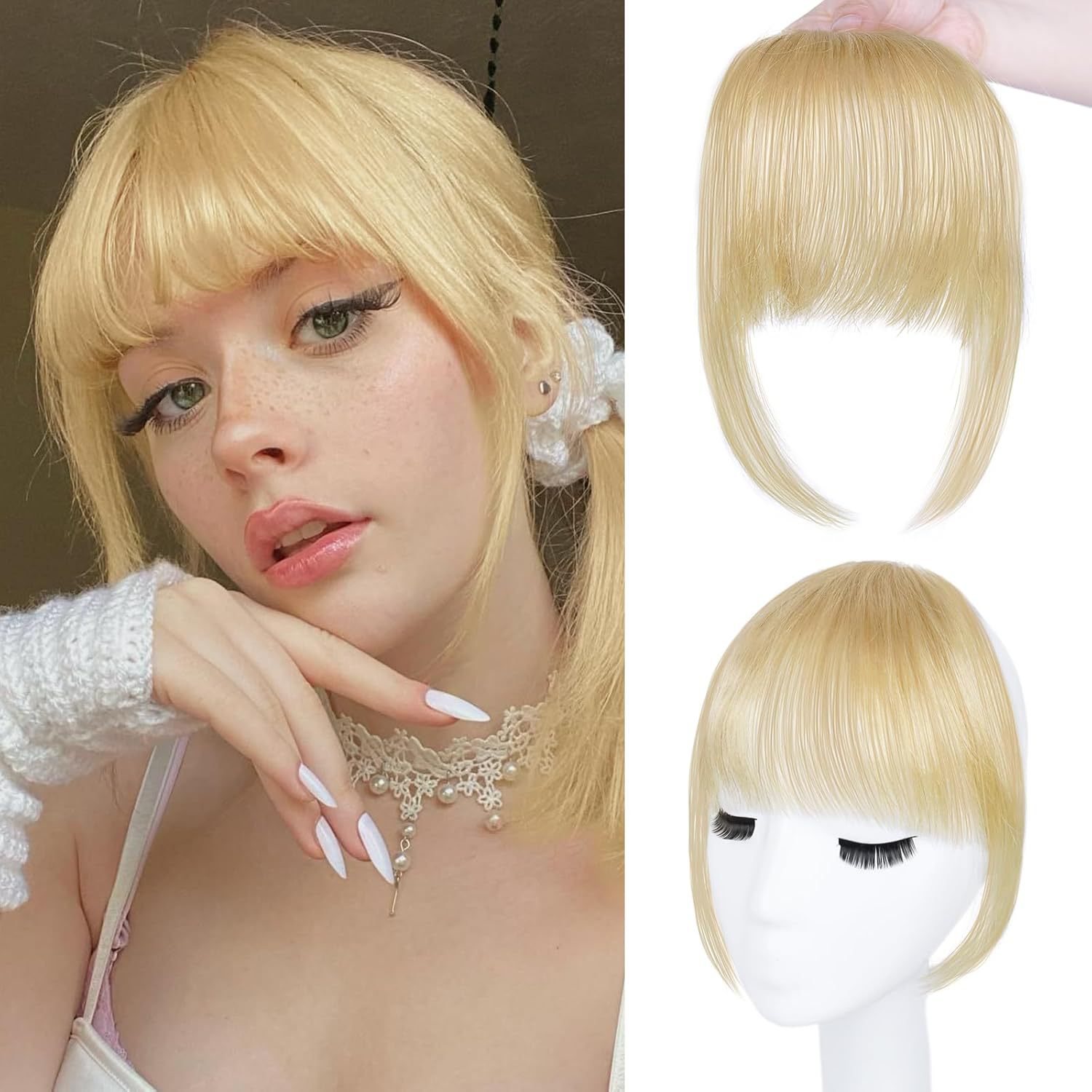 100% Human Hair Bangs Clip-In  - Seamless Clip In Hair Extensions Human Hair ulasan dan harga