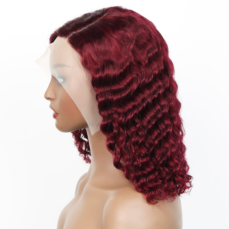99j Burgundy Deep Bob Wig Huma - Pre Parted 13X4 Lace Front Bob Wig ulasan dan harga