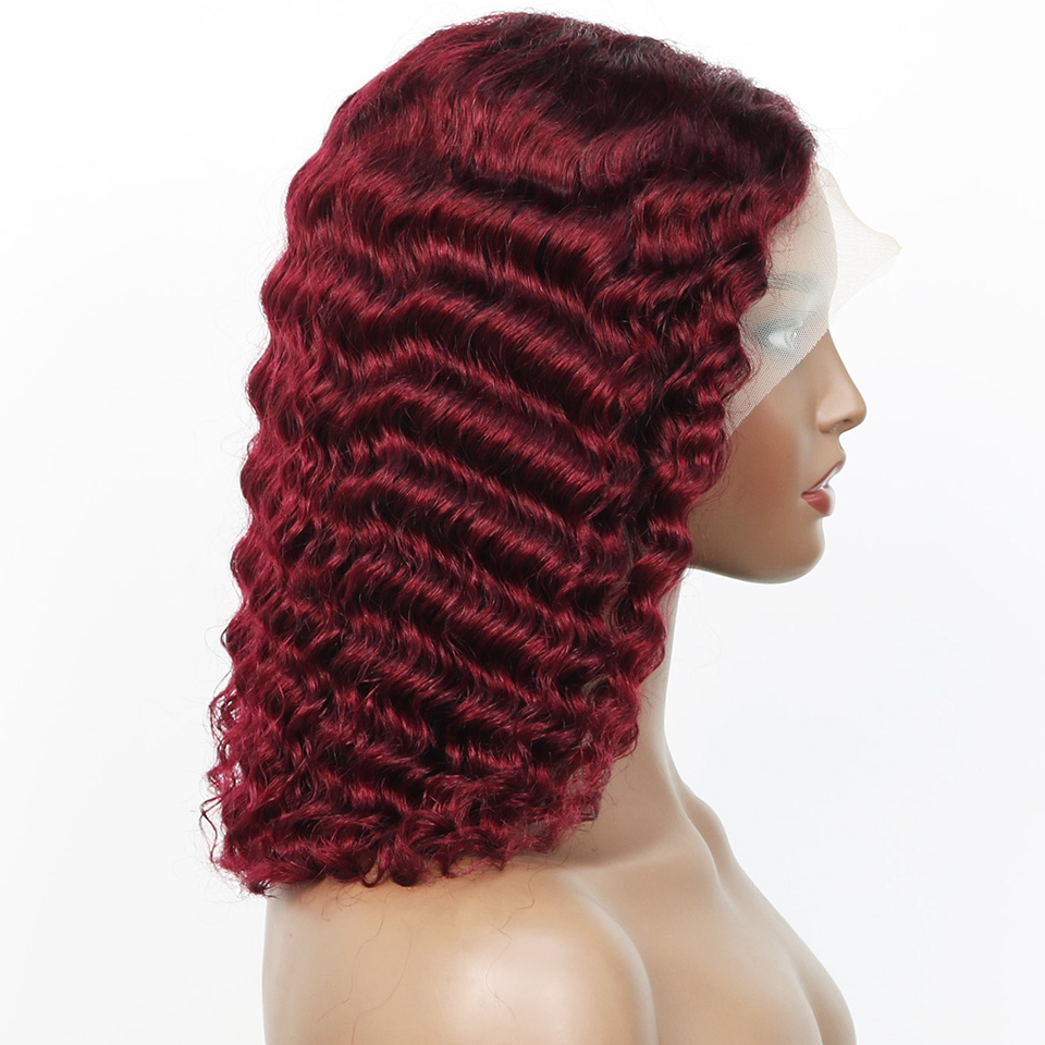 99j Burgundy Deep Bob Wig Huma - Pre Parted 13X4 Lace Front Bob Wig ulasan dan harga