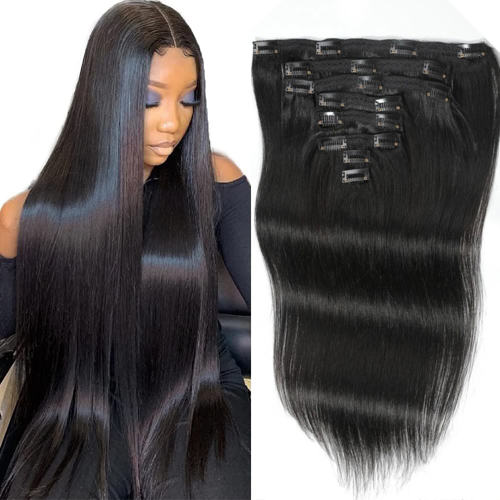 Clip In Straight Hair Extensio - Seamless Clip In Hair Extensions Human Hair ulasan dan harga