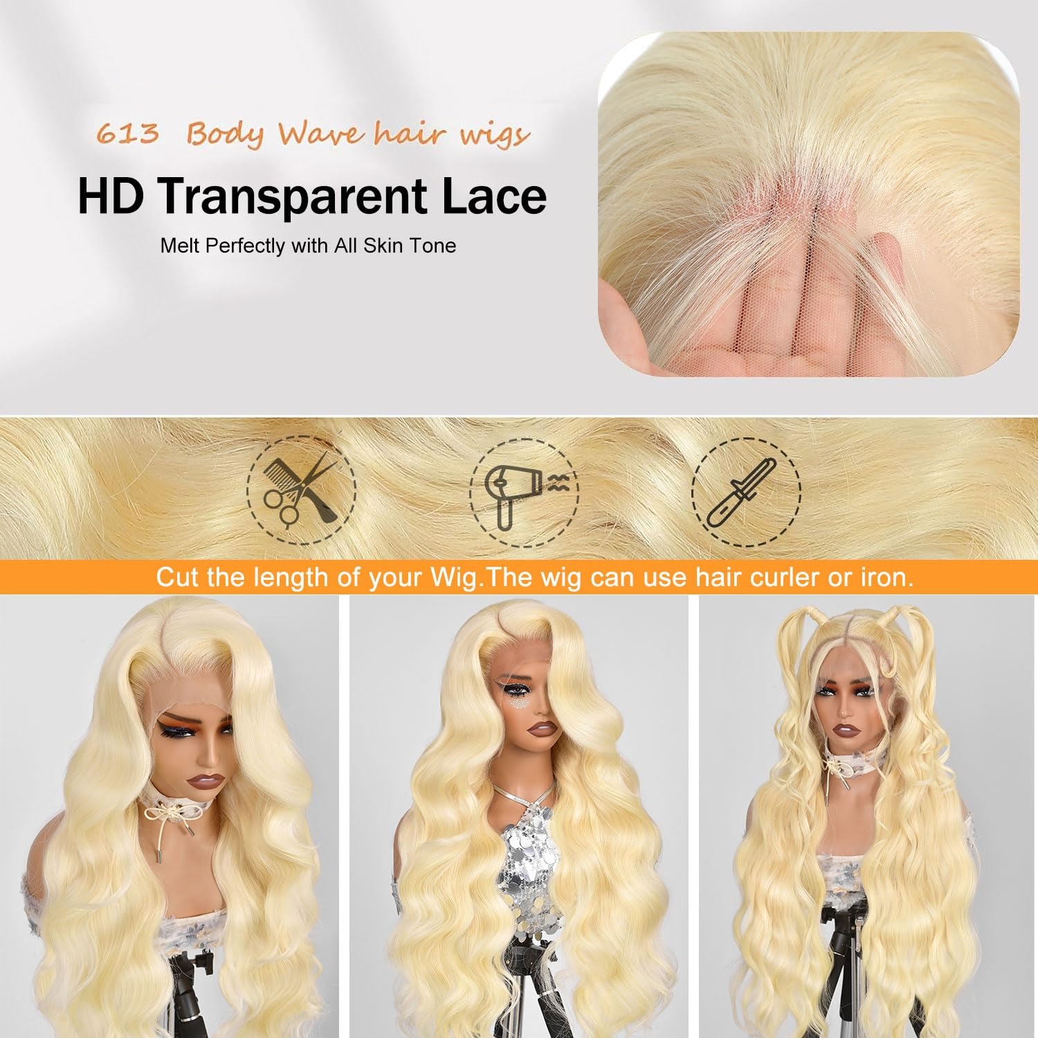 13x4 Lace Front Wig Human Hair - 613 Blonde Body Wave Lace Front Wig ulasan dan harga