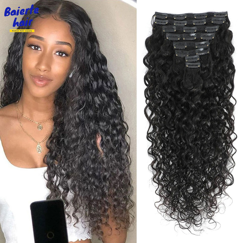 8-24 Inches Water Wave Curly C - Seamless Clip In Hair Extensions Human Hair ulasan dan harga