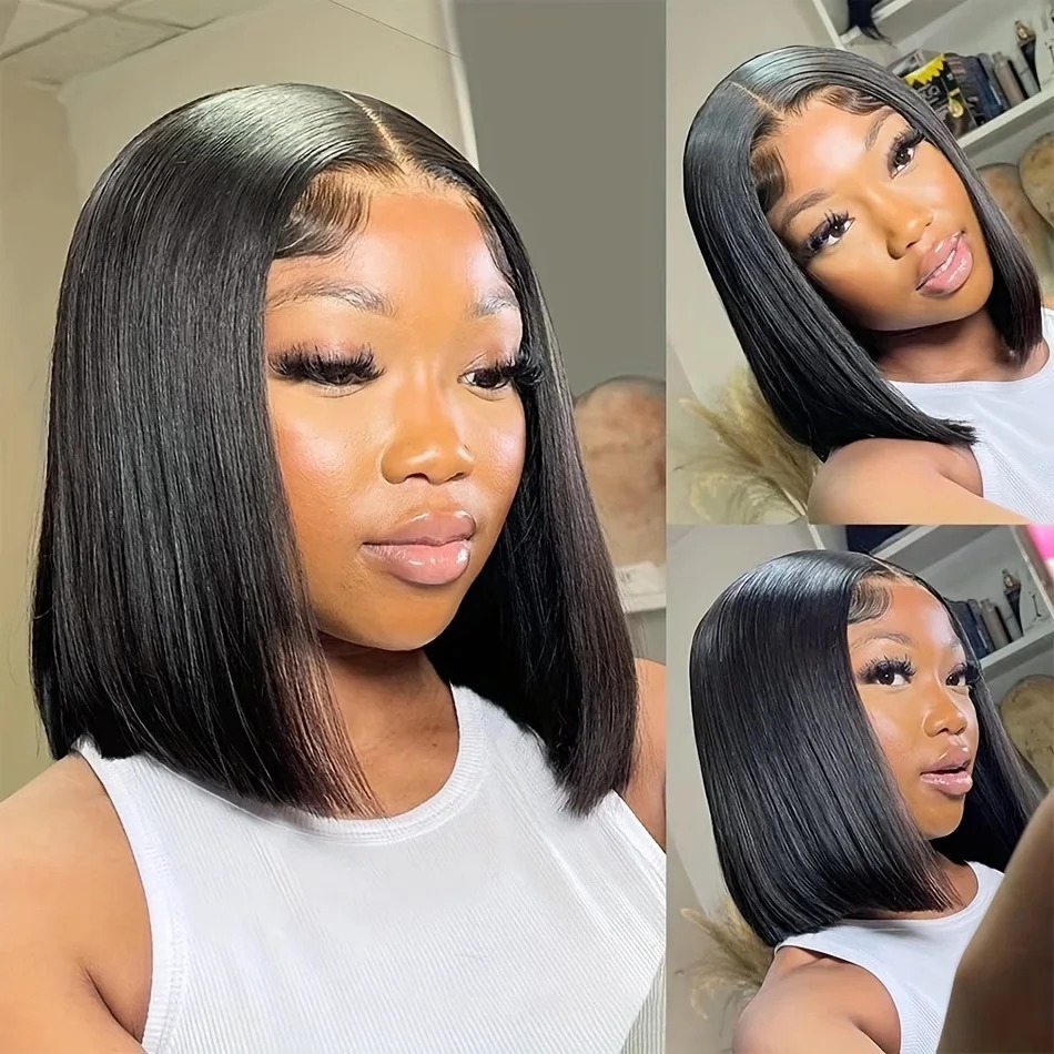 Bob Wig Human Hair Short Strai - Glueless Wear And Go Human Hair Wig ulasan dan harga